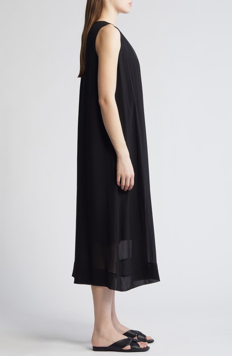 Eileen Fisher Pleated Jewel Neck Silk Midi Shift Dress, Alternate, color, 