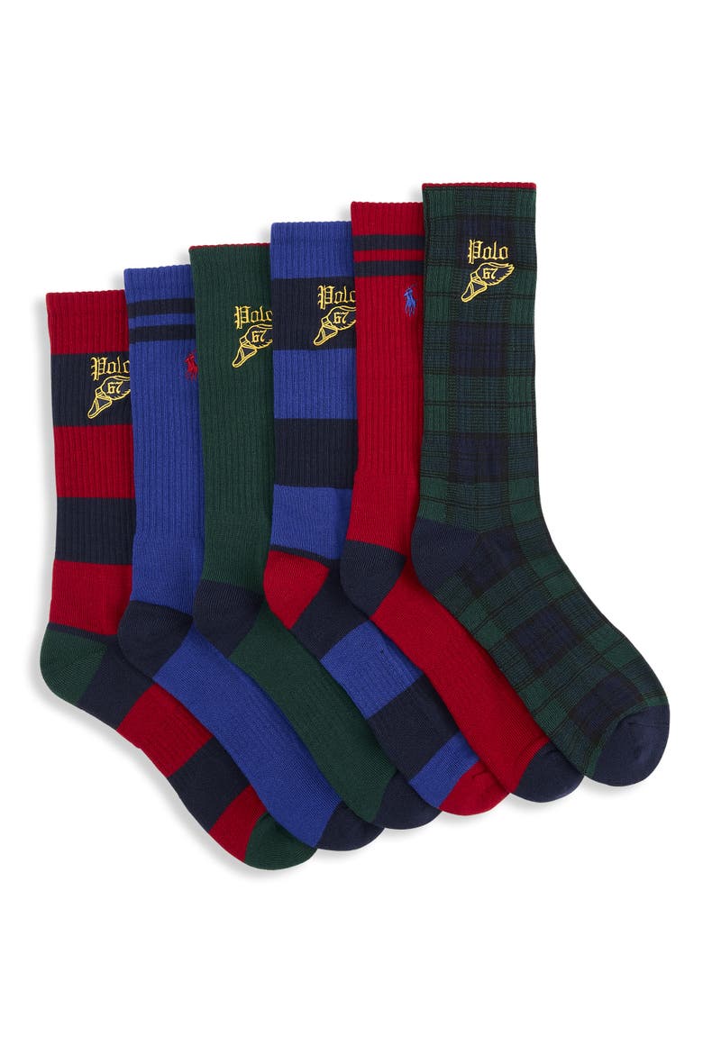 Big & Tall 6-pk Tartan Crew Socks, Main, color, MULTI