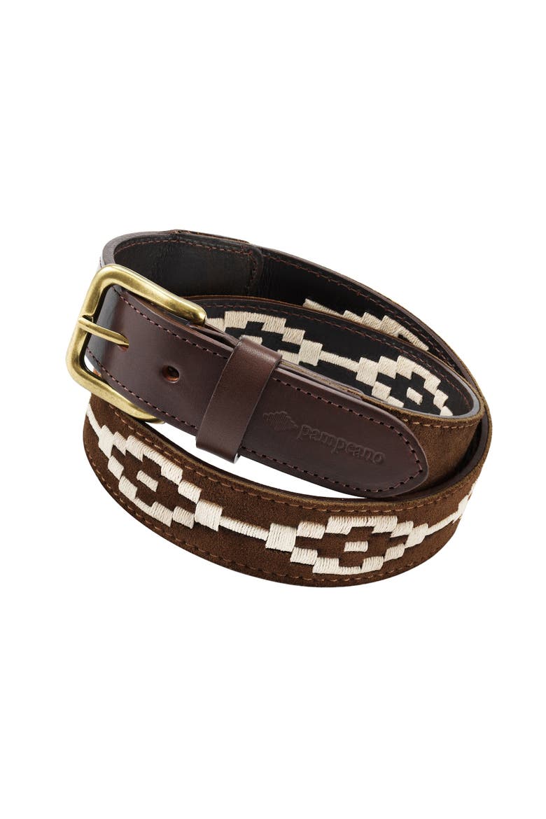 Confianza Suede Leather Belt, Alternate, color, Brown/Cream