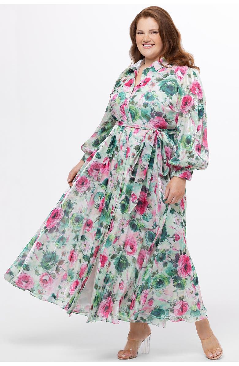 Celebrations by Sydney's Closet Long Sleeve Floral Button Down Plus Size Dress, Alternate, color, Floral