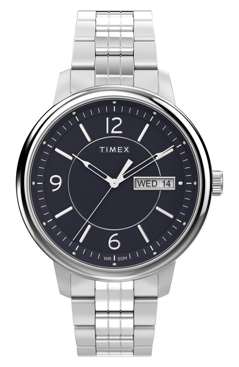 Timex<sup>®</sup> Chicago Stainless Steel Bracelet Watch, 45mm, Main, color,