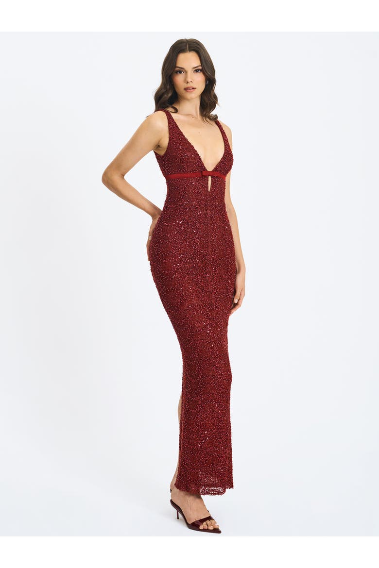 Elora Sequin Beaded Keyhole Maxi Dress, Alternate, color, Crimson Red