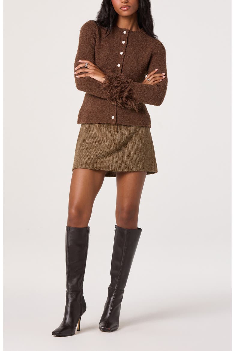 Fringe Sleeve Cardigan, Alternate, color, BROWN