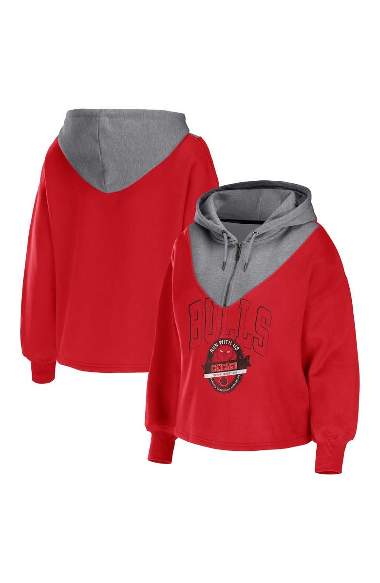 WEAR by Erin Andrews Women's WEAR by Erin Andrews Red Chicago Bulls Pieced Quarter-Zip Hoodie Jacket, Main, color, Red