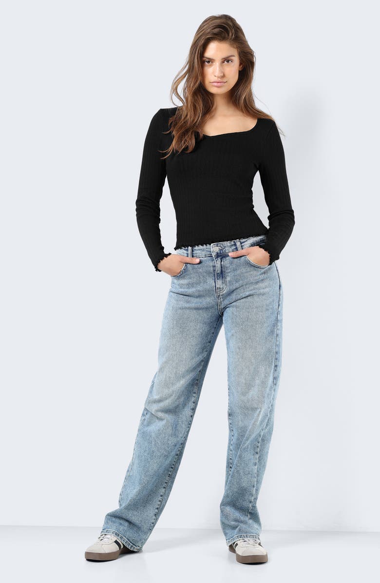 Noisy may Anna Sweetheart Neck Long Sleeve Pointelle Top, Alternate, color,