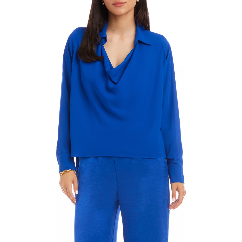 Karen Kane Collared Cowl Neck Top In Blue