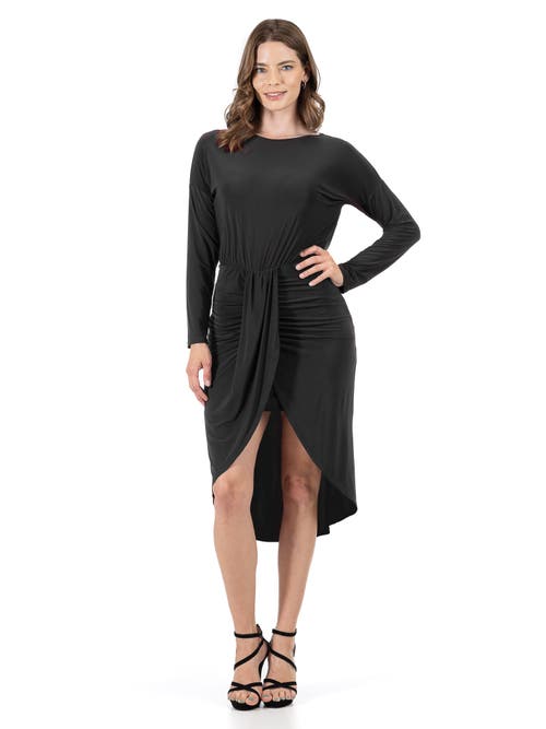 24seven Comfort Apparel Long Sleeve Dressy Tulip Skirt Knee Length Dress In Black