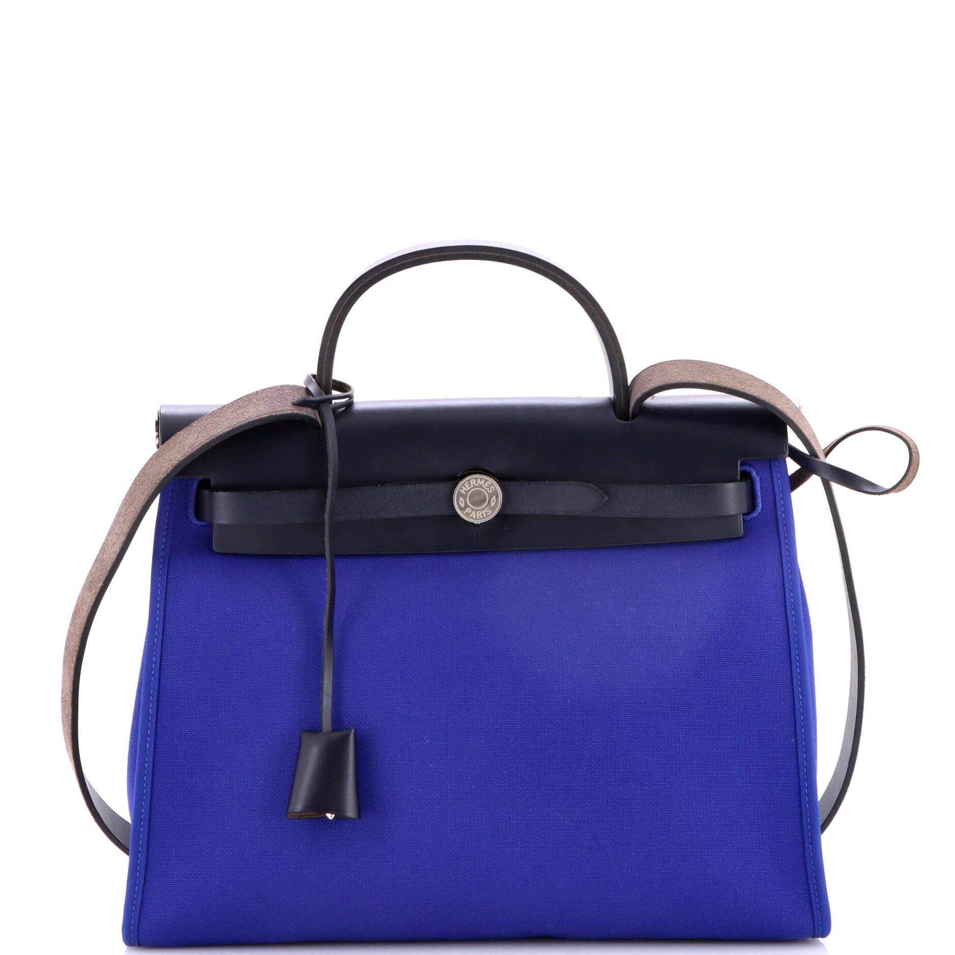 Pre-Owned Hermes Herbag Zip Leather and Toile 31, Main, color, Bleu Royal