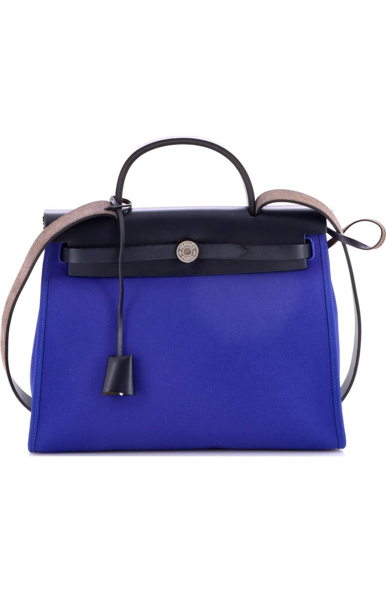 Pre-Owned Hermes Herbag Zip Leather and Toile 31, Main, color, Bleu Royal