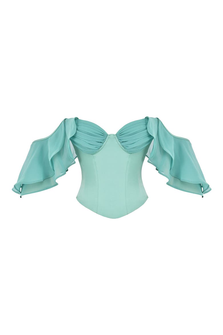 Isabella Ruffle Sleeve Corset Top, Alternate, color, JADE