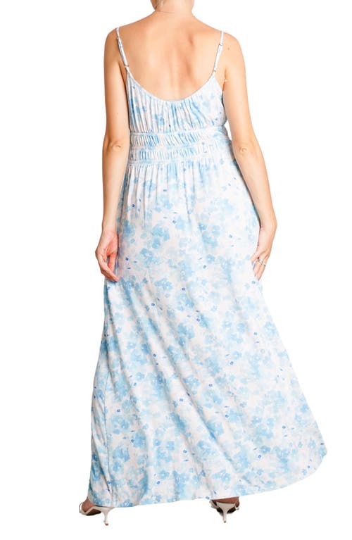 Nom Maternity Capri Floral Print Sleeveless Maternity Maxi Dress In Blue/white Floral