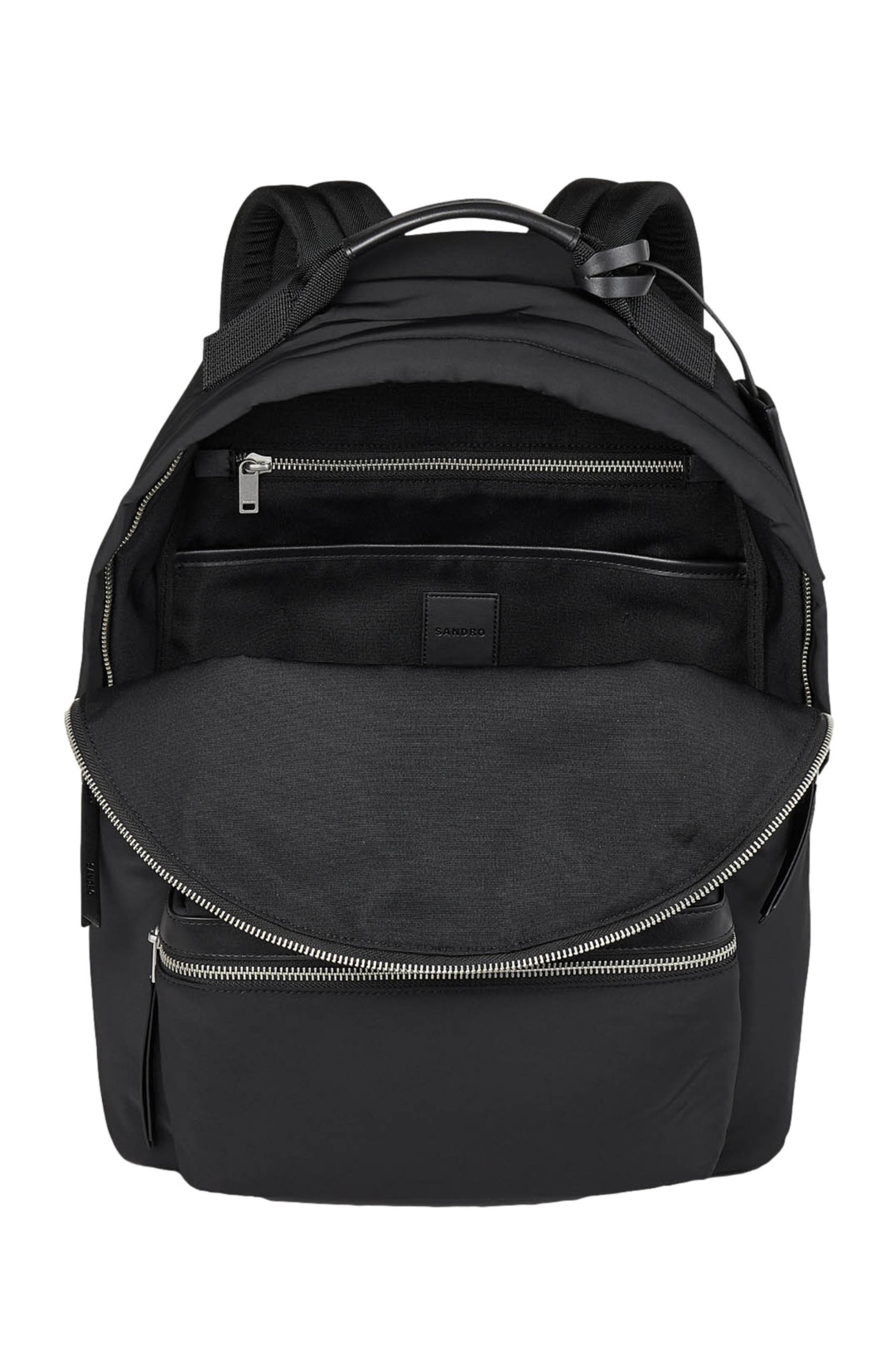 SANDRO Canvas and leather backpack, Alternate, color, 