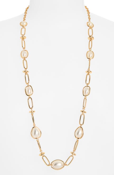 Stationary Imitation Pearl Long Necklace