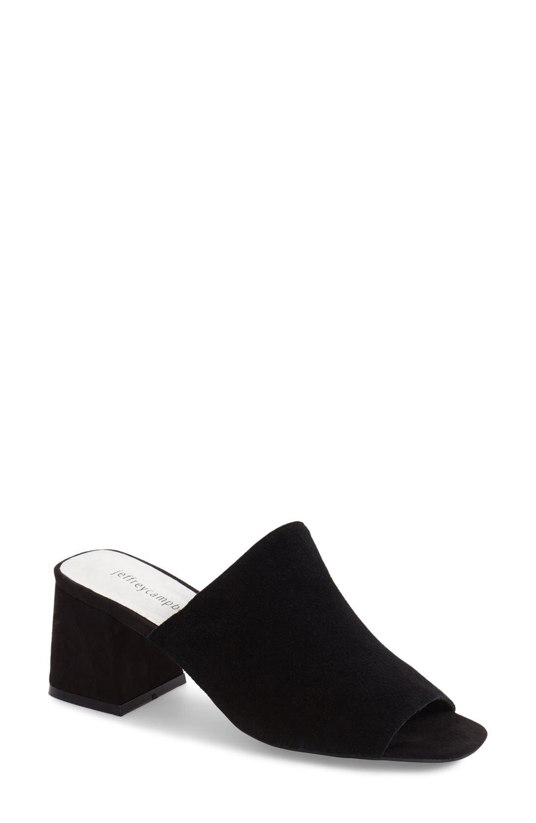 'Perpetua' Open Toe Mule, Main, color, BLACK SUEDE