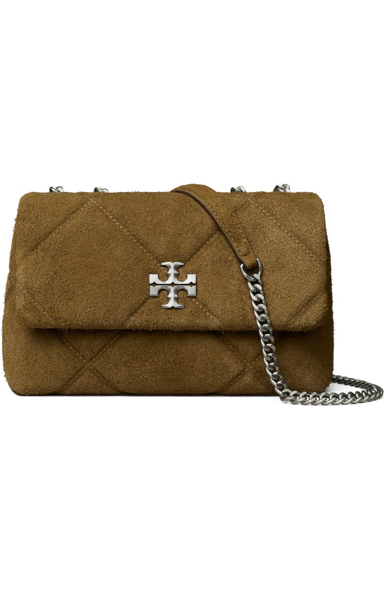 Tory Burch Small Kira Quilted Suede Converstible Shoulder Bag, Main, color, Deep Olive