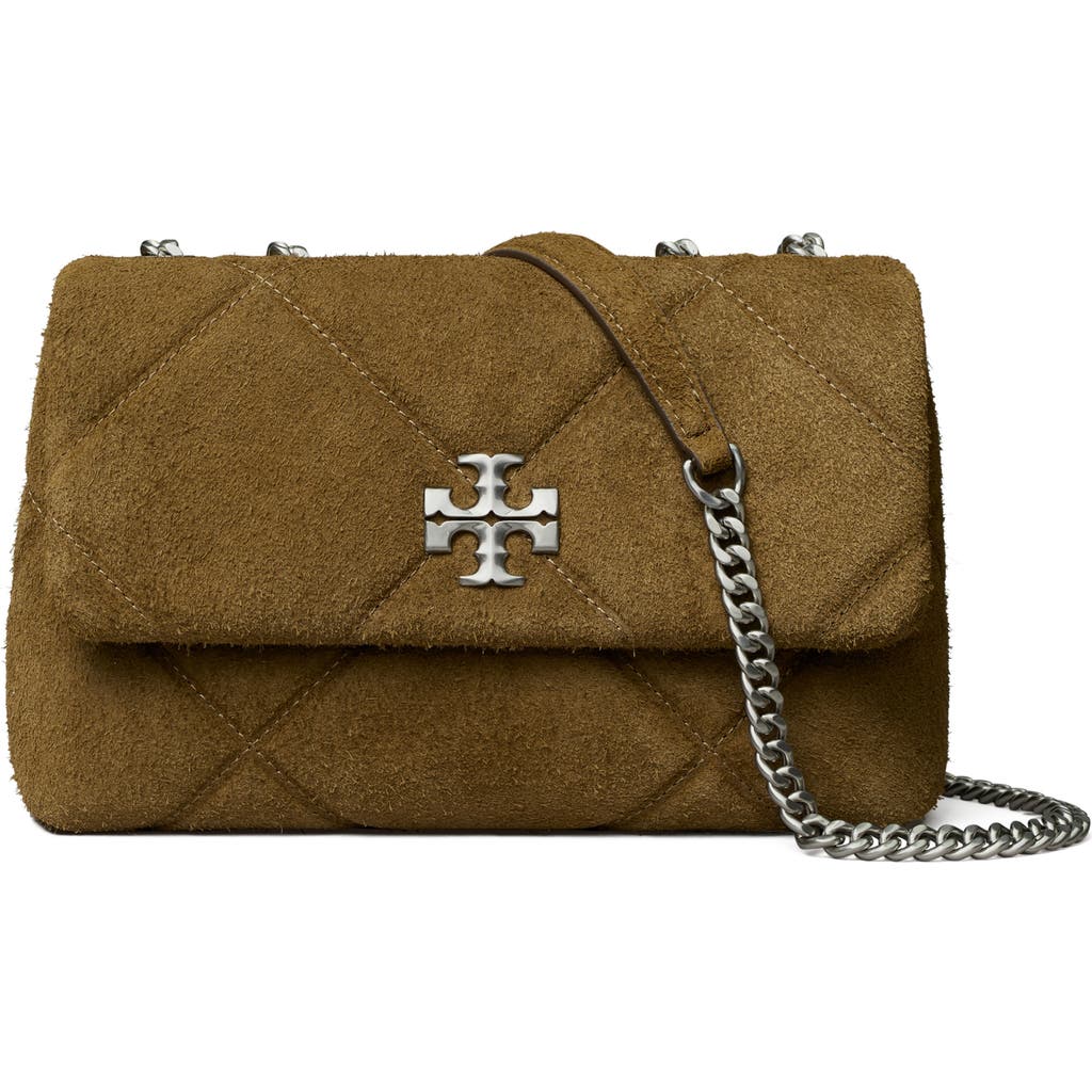 Tory Burch Kira Diamond Quilt Suede Small Convertible Bag Deep Olive In Green