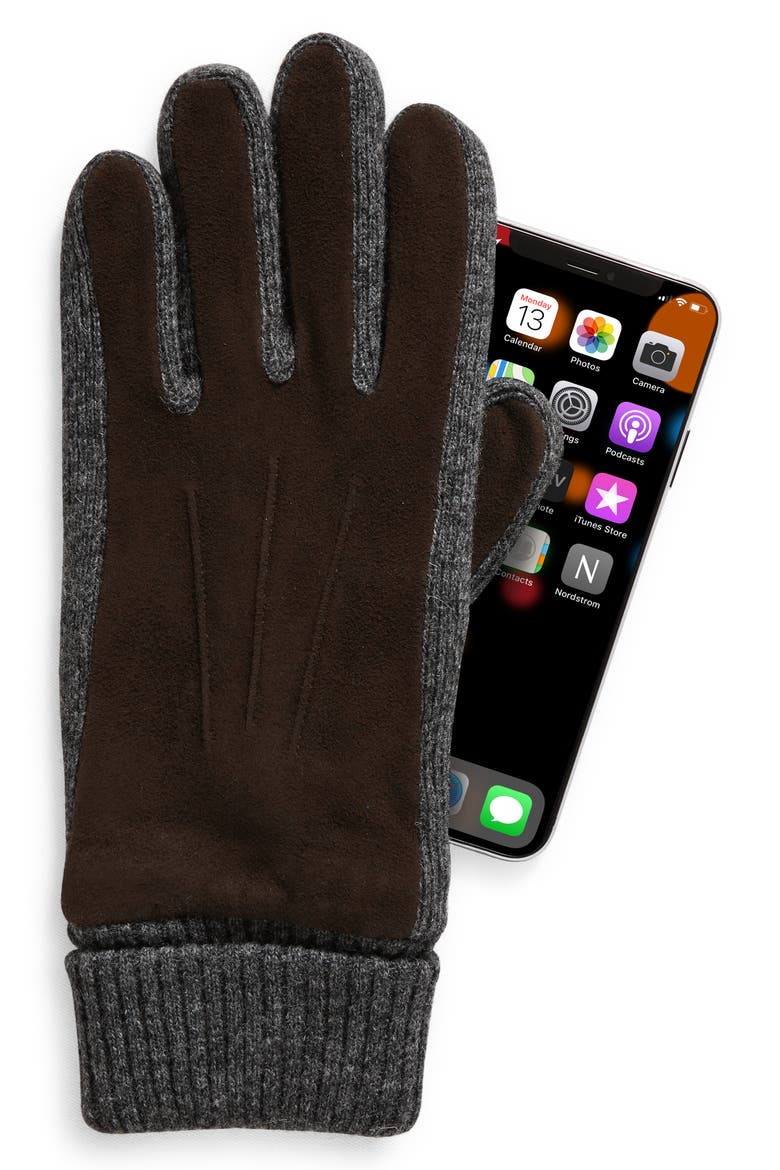 Suede & Wool Blend Gloves, Alternate, color, BROWN