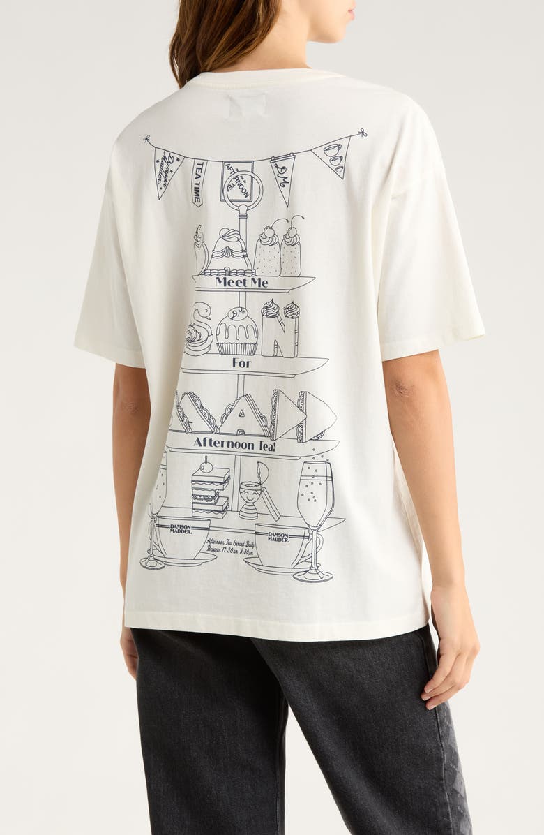 Damson Madder Afternoon Tea Organic Cotton Boyfriend T-Shirt, Alternate, color, White