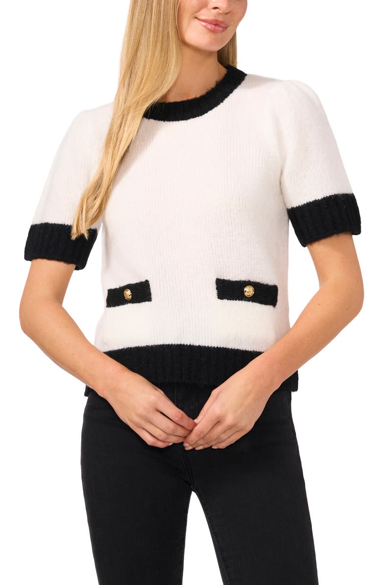 CeCe Contrast Trim Short Sleeve Sweater, Main, color, 