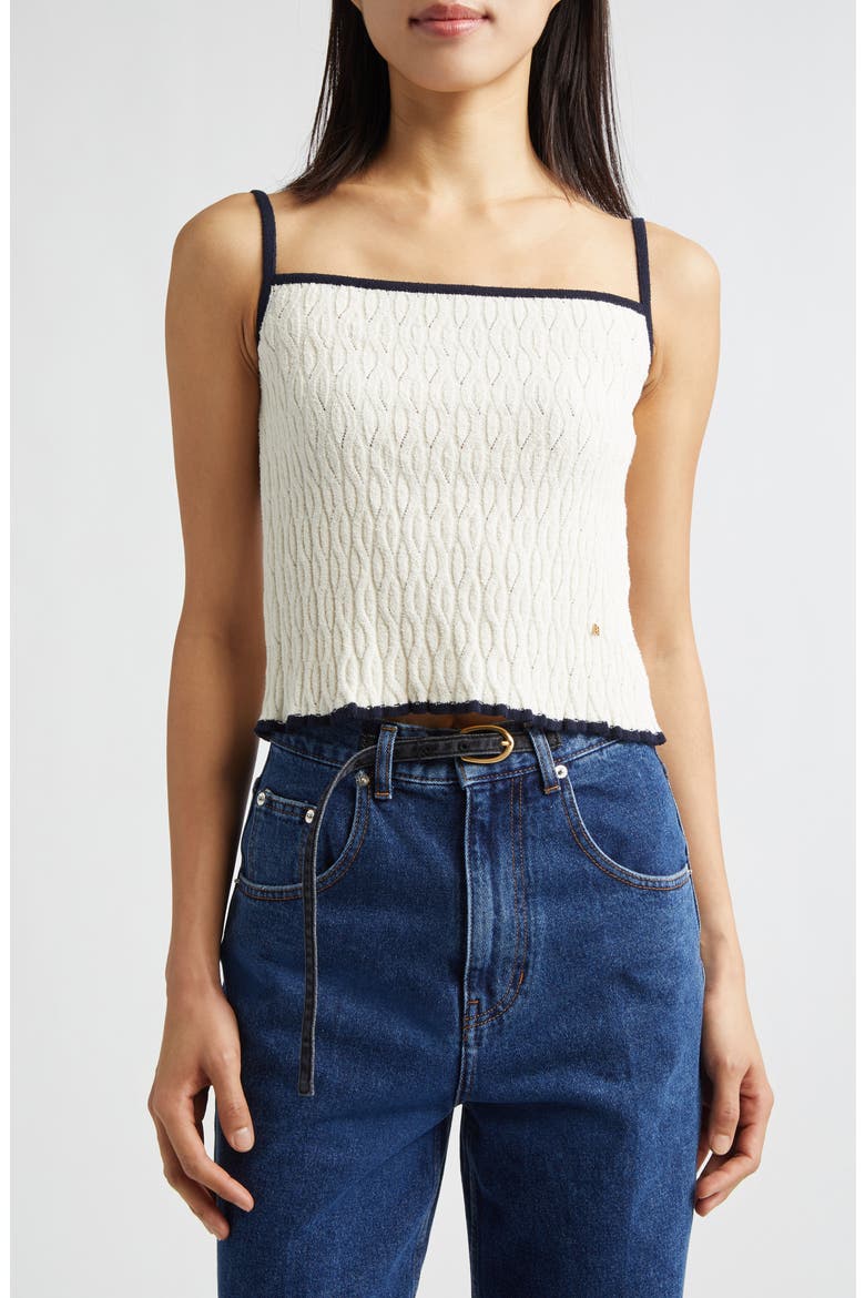 Contrast Trim Pointelle Cable Knit Camisole, Main, color, IVORY