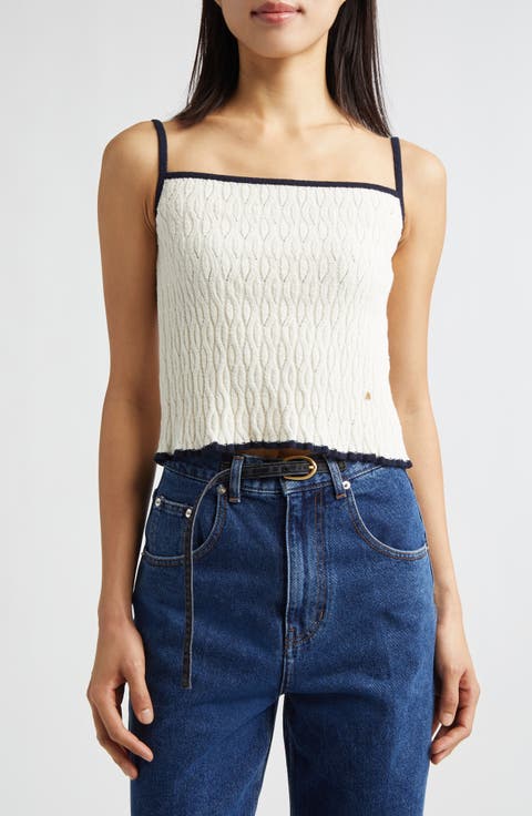 Contrast Trim Pointelle Cable Knit Camisole