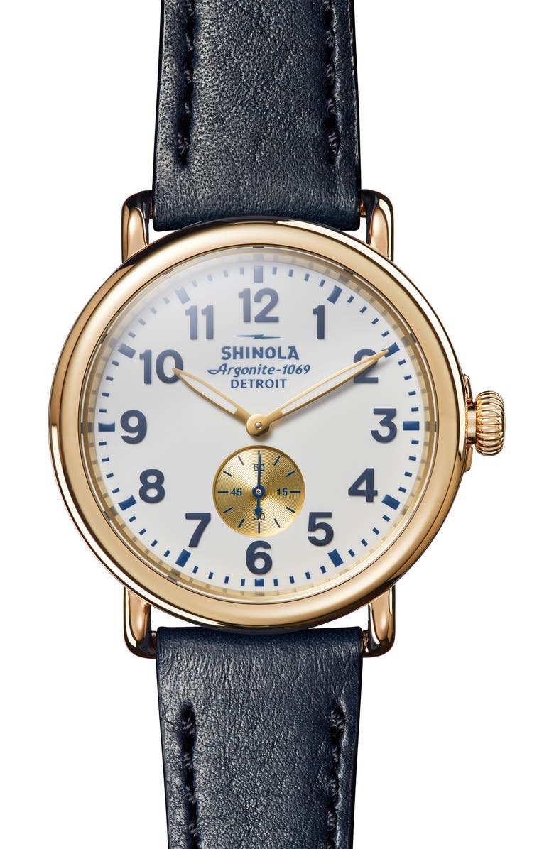 Shinola The Runwell Sub Second Leather Strap Watch, 41mm, Main, color, 