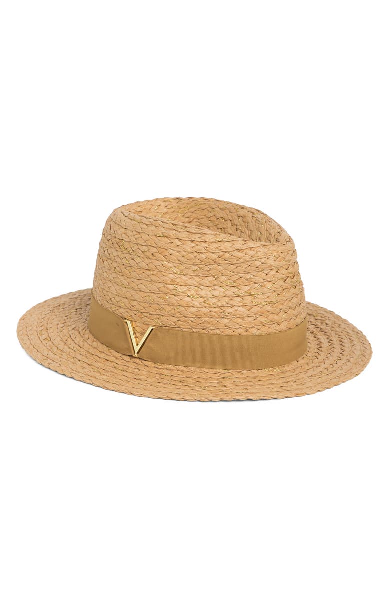 Vince Camuto Metallic Lala Paper Panama Hat, Main, color, Tan