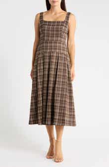 Pleated Fit & Flare Midi Dress