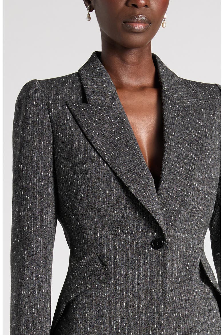 One-Button Puff Sleeve Stretch Wool Jacket, Alternate, color, GREY