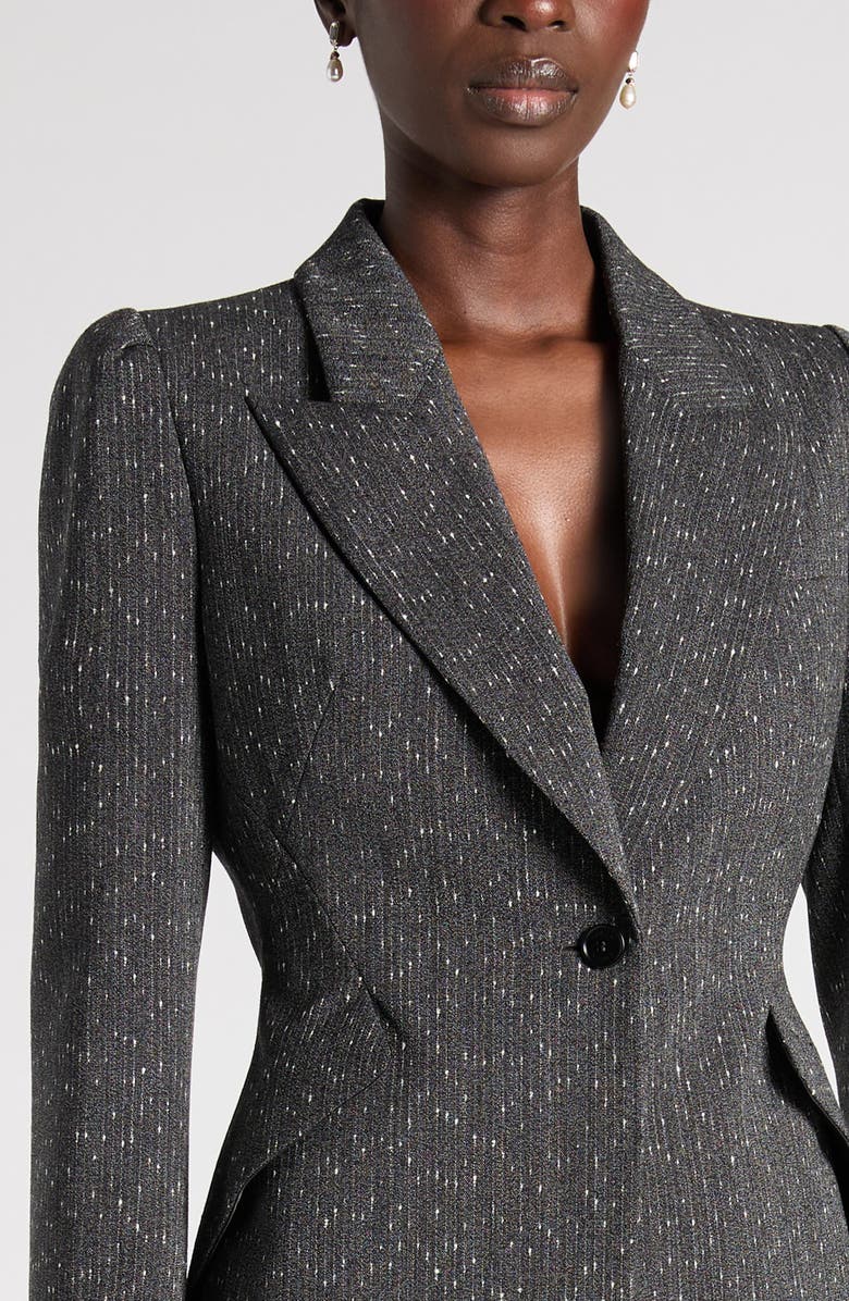 McQueen One-Button Puff Sleeve Stretch Wool Jacket, Alternate, color, Grey