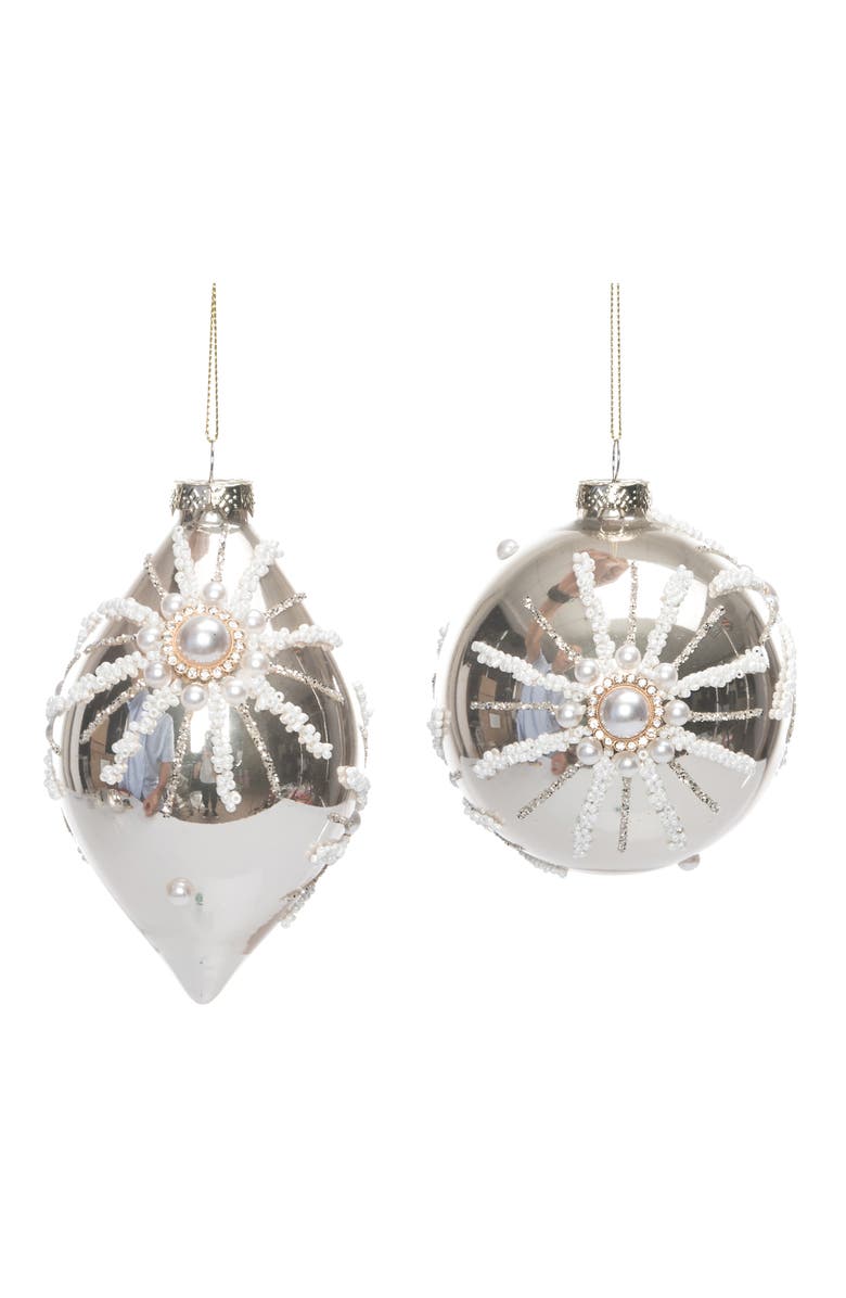 Transpac Gold Ornament Pearl Starburst Set of 2 Christmas Decor, Main, color, Metallic Silver