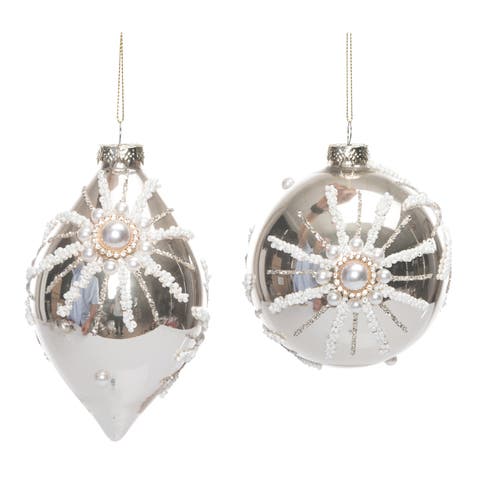 Gold Ornament Pearl Starburst Set of 2 Christmas Decor