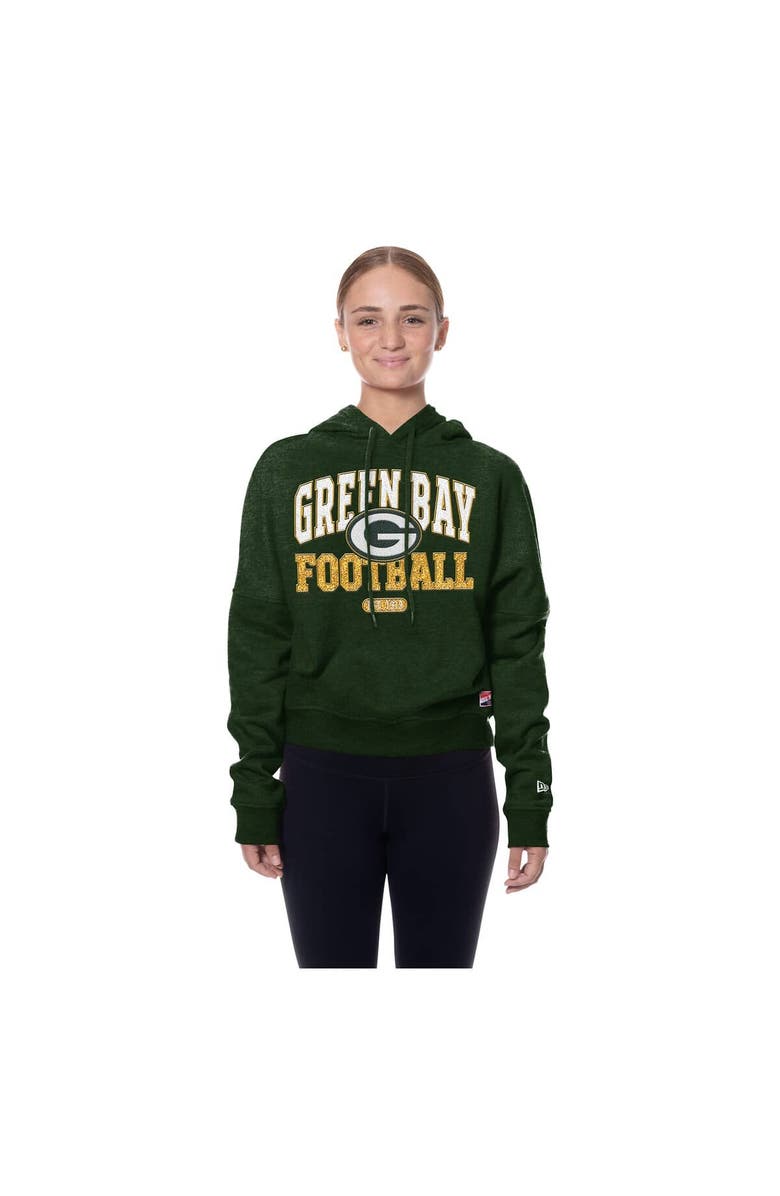 New Era Women's New Era Green Green Bay Packers Throwback Boxy Hoodie Sweatshirt, Alternate, color, 