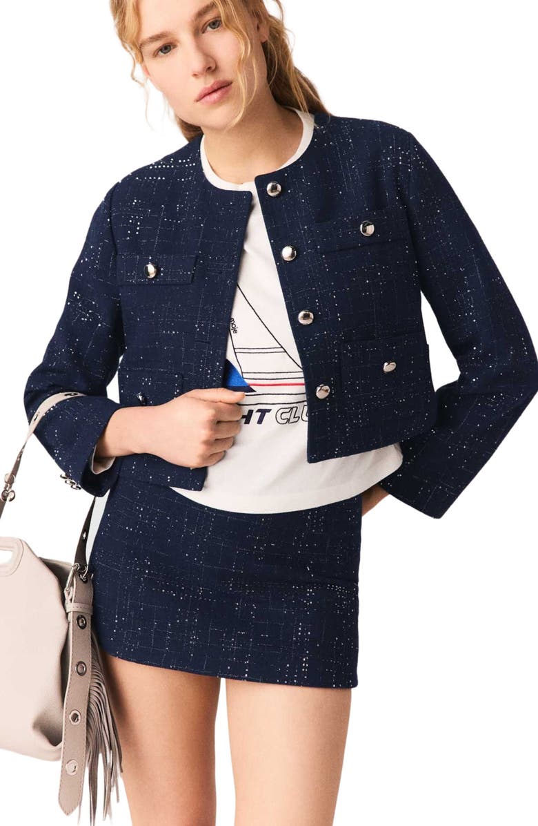 maje Short jacket with patch pockets, Alternate, color, Navy