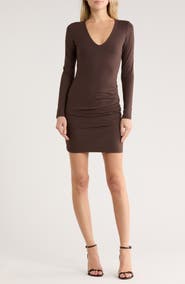 Susana Monaco Deep V Long Sleeve Faux Wrap Dress