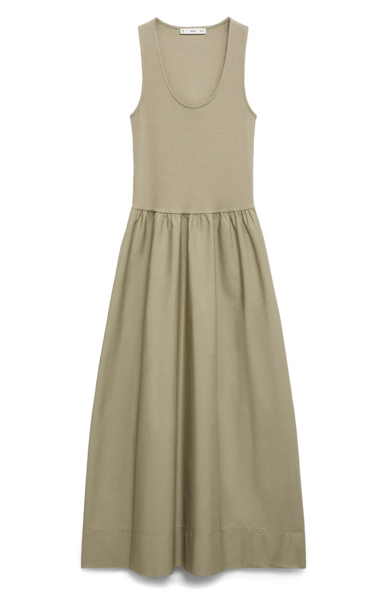 MANGO Valvi Mixed Media Maxi Dress, Alternate, color, Khaki