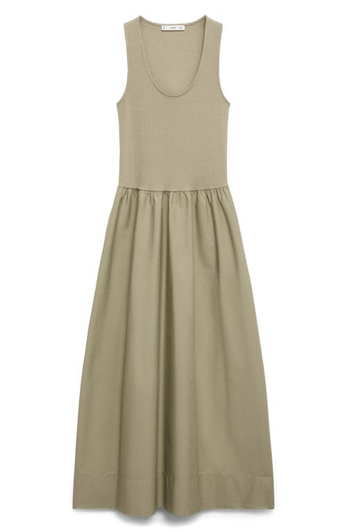 Shop Mango Valvi Mixed Media Maxi Dress In Khaki