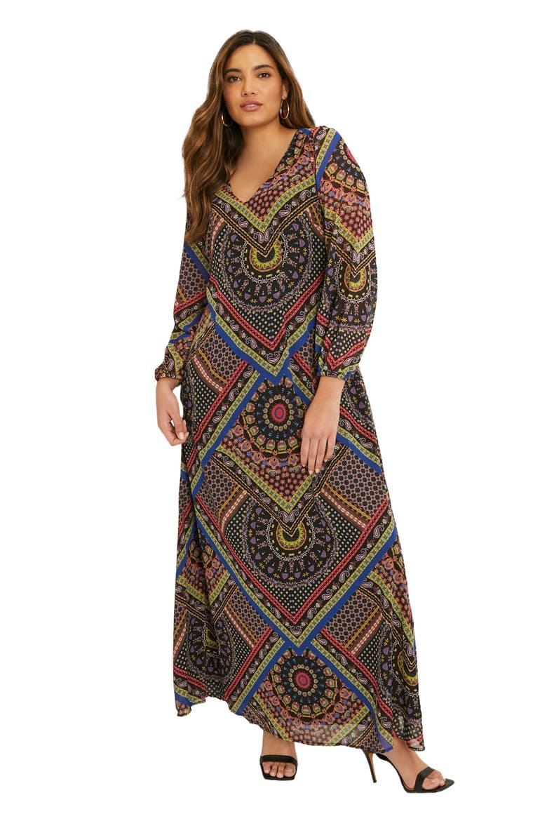 Chiffon Maxi Dress, Main, color, MULTI BIAS BANDANA