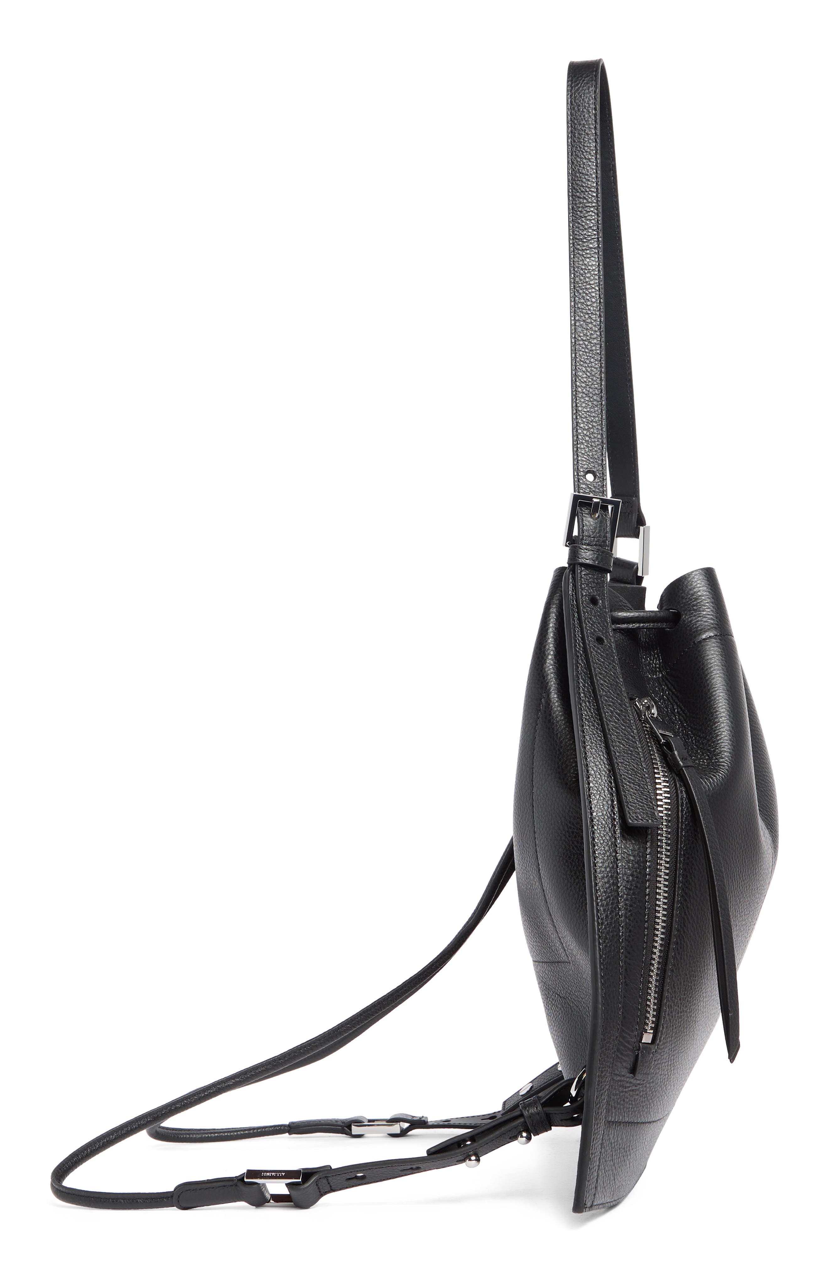AllSaints Alpha Convertible Leather Backpack, Alternate, color, Black