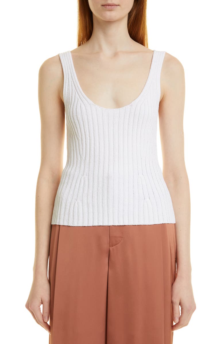 Vince Rib Tie Back Cotton Blend Tank Top, Main, color, Optic White