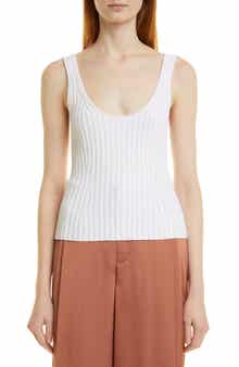 Vince Rib Tie Back Cotton Blend Tank Top