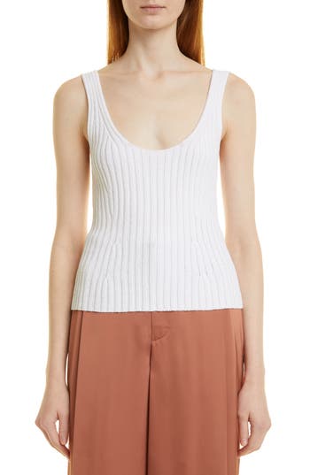 Vince Rib Tie Back Cotton Blend Tank Top In Optic White