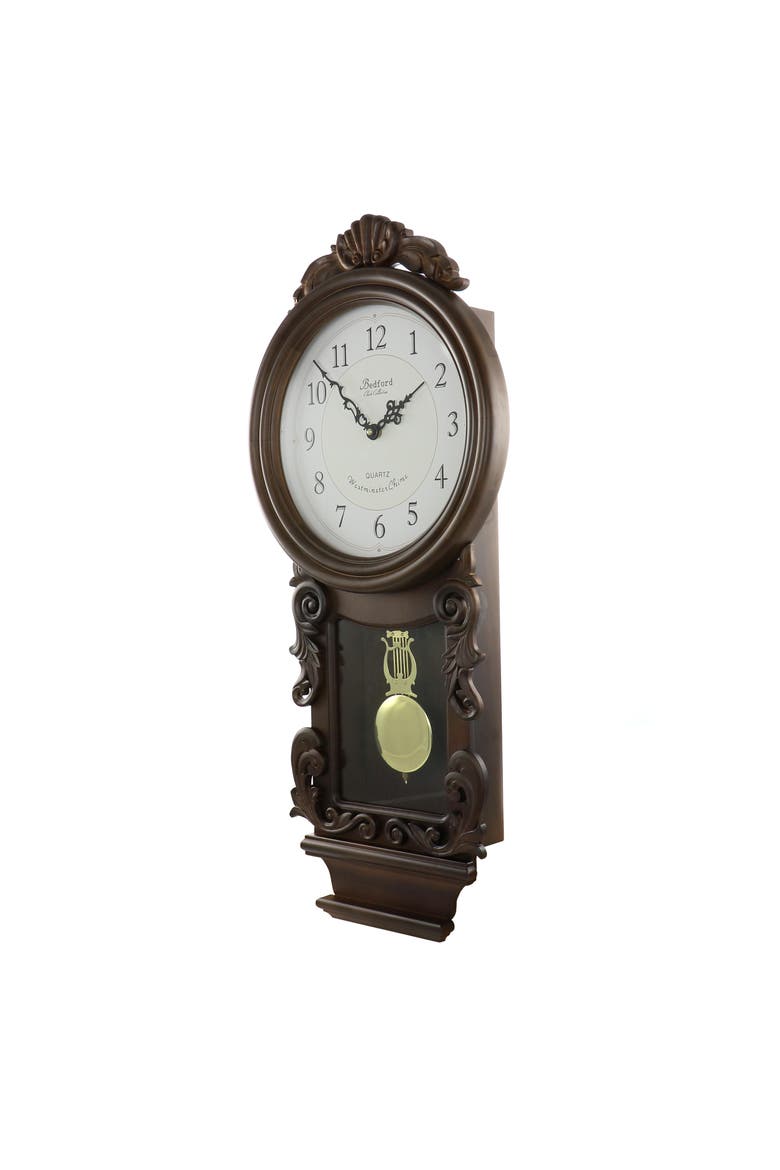 Chestnut Chiming Pendulum Wall Clock, Alternate, color, Chestnut