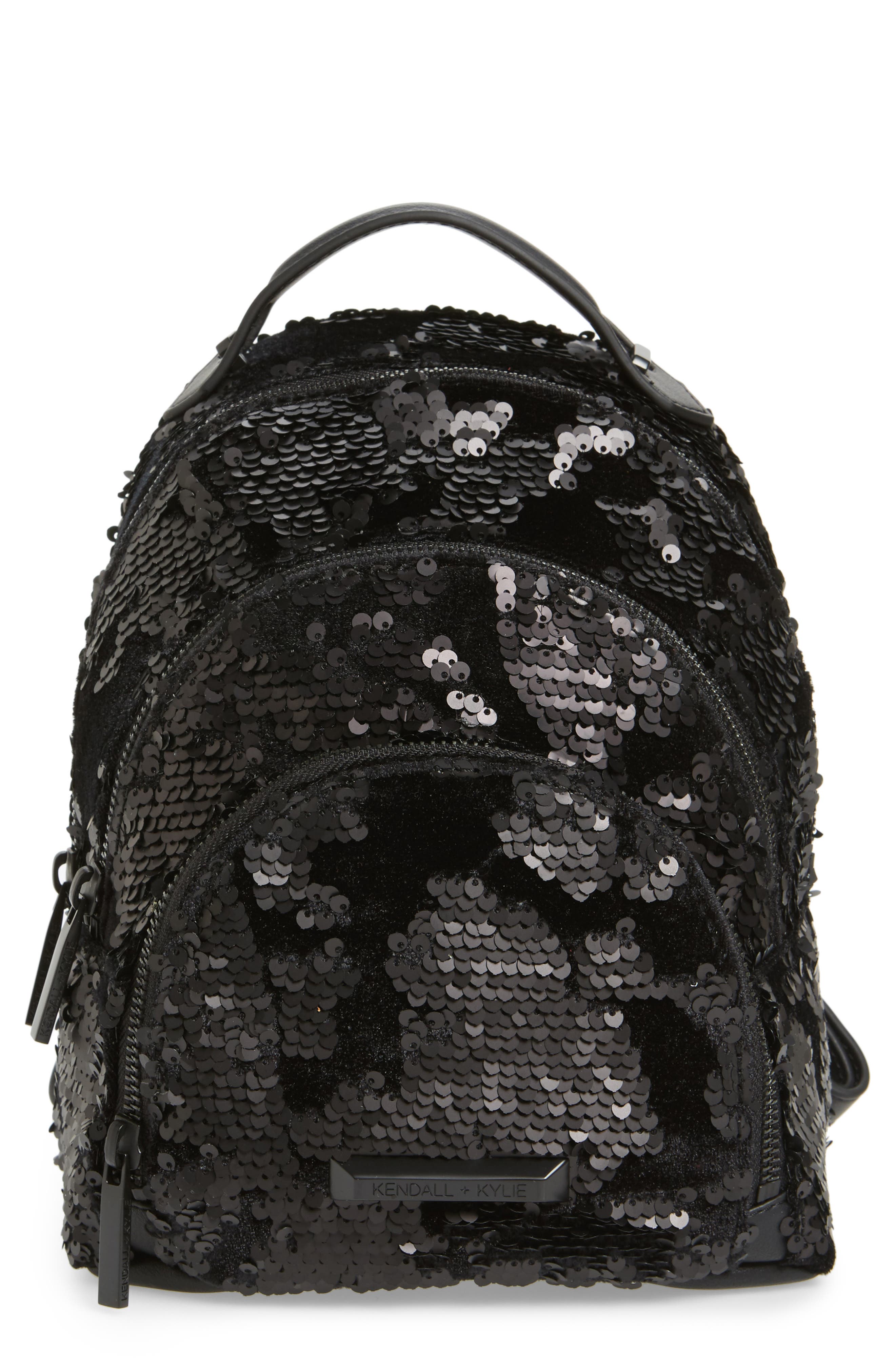 KENDALL + KYLIE Mini Sloane Velvet & Sequin Backpack, Main, color, 