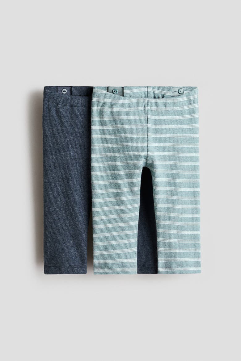 2-pack Ribbed Cotton Leggings, Main, color, Dark blue/turquoise
