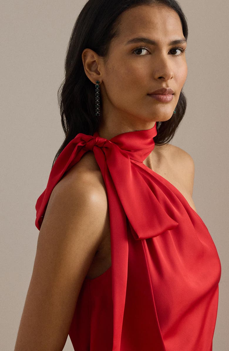 Lauren Ralph Lauren Tie Neck Asymmetric Charmeuse Halter Top, Alternate, color, Cruise Red