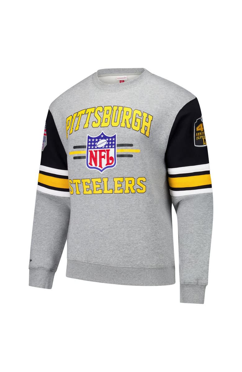 Mitchell & Ness Men's Mitchell & Ness Heather Gray Pittsburgh Steelers All Over 4.0 Vintage Logo Pullover Sweatshirt, Alternate, color, Heather Gray