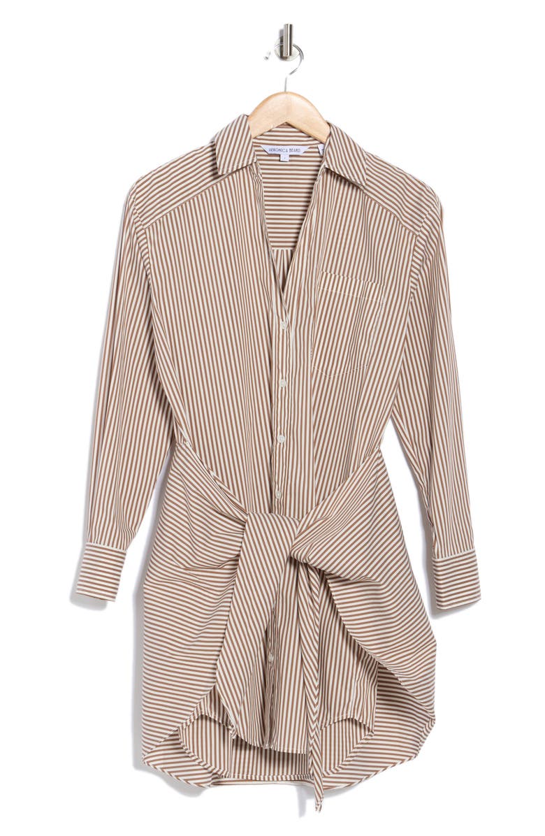 Veronica Beard Roanoke Long Sleeve Cotton Blend Shirtdress, Alternate, color, Deep Ochre/ White