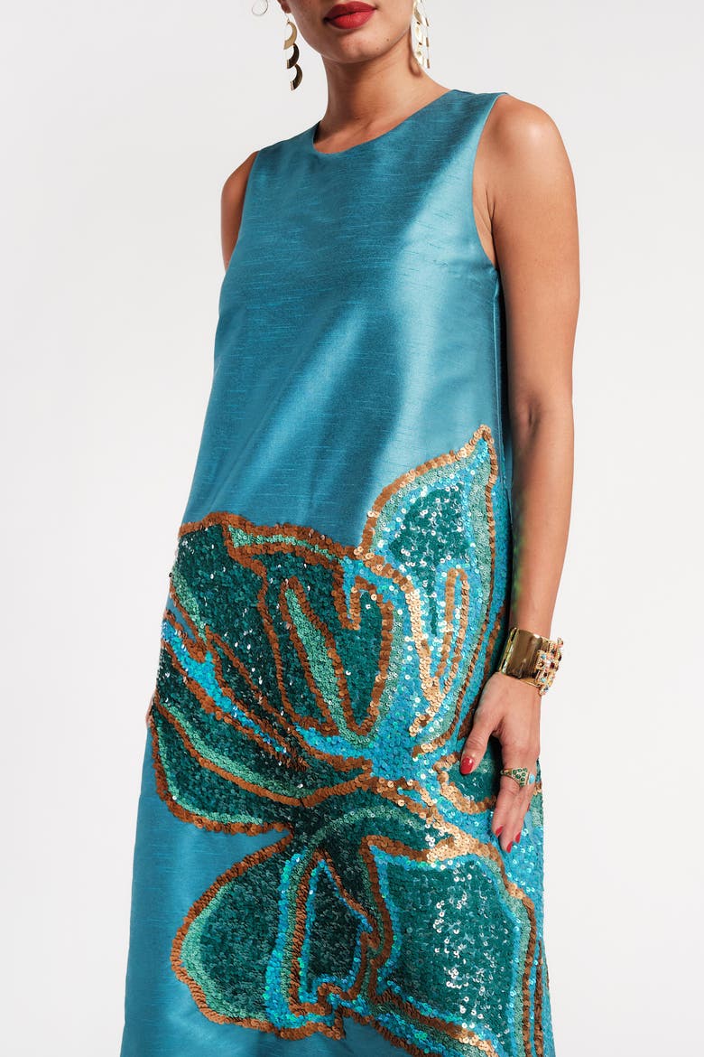 Alice Midi Dress Fringed Tulip, Alternate, color, Teal