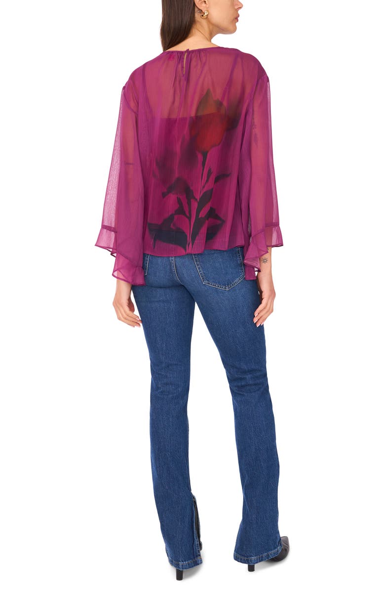 Vince Camuto Floral Flutter Bell Sleeve Top, Alternate, color, Sweet Plum